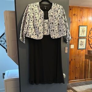 Elegant Black Dress with White and Black Floral Jacket by Dress Barn 16W